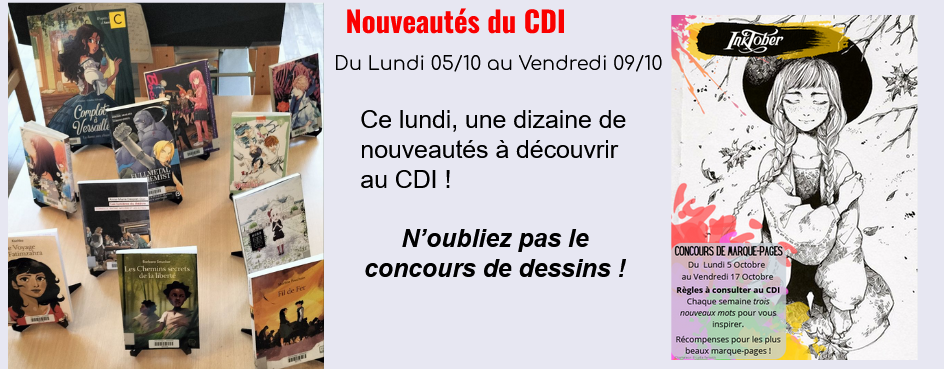 Nouveautés 05/10 au 09/10